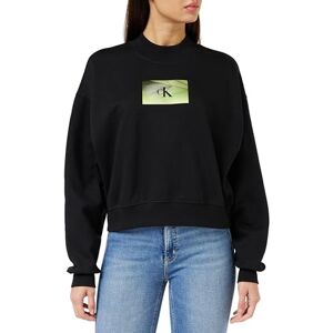 Calvin Klein Jeans Women Illuminated Box Logo Crew Neck Sweatshirts Black, L Calvin Klein Jeans Women Illuminated Box Logo Crew Neck Sweatshirts Black, L
