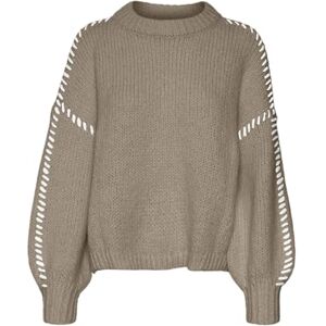 VERO MODA Women's Vmfeng LS O-Neck Pullover Ga Boo Knitted Jumper, Silver Mink/Detail:w. Snow White, L VERO MODA Women's Vmfeng LS O-Neck Pullover Ga Boo Knitted Jumper, Silver Mink/Detail:w. Snow White, L