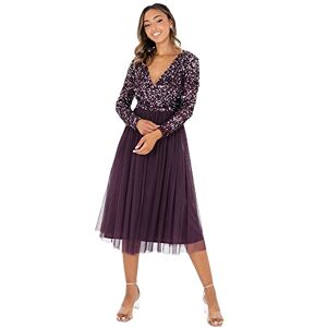 Maya Deluxe Women's Ladies Wedding Guest Midi Dress Long Sleeve Plunging Neckline V Neck Sequin Embellished Graduation Bridesmaid, Berry, 10 Maya Deluxe Women's Ladies Wedding Guest Midi Dress Long Sleeve Plunging Neckline V Neck Sequin Embellished Graduation Bridesmaid, Berry, 10