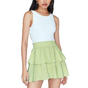 Femereina Womens Girls High Waist Double Layered Ruffle Hem Flared Boho A-Line Skater Mini Skirt Casual Summer Skirts (Green, Large)