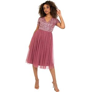 Maya Deluxe Women's Embellished Midi Evening Dress Ladies V Neckline with Short Sleeve for Prom Wedding Bridesmaid, Desert Rose, 6 Maya Deluxe Women's Embellished Midi Evening Dress Ladies V Neckline with Short Sleeve for Prom Wedding Bridesmaid, Desert Rose, 6