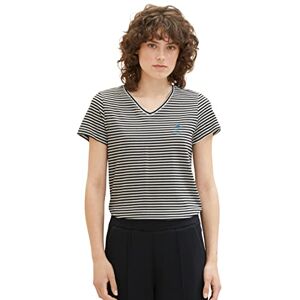 TOM TAILOR Ladies Embroidered T-Shirt, 32152 Black Thin Stripe, XXS TOM TAILOR Ladies Embroidered T-Shirt, 32152 Black Thin Stripe, XXS
