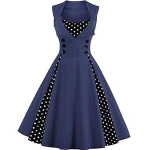 Vintage 1950s Rockabilly Polka Dots Homecoming Dress Women 50s Style Retro Cocktail Midi Dress Sping Summer Wedding Party Birthday Swing Tea Dresses Navy 4XL