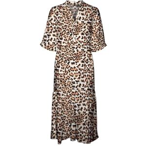 VERO MODA Women's Vmeasy Joy 2/4 FRL Calf Dress WVN Ga midi, Tan/AOP: Leo, M VERO MODA Women's Vmeasy Joy 2/4 FRL Calf Dress WVN Ga midi, Tan/AOP: Leo, M