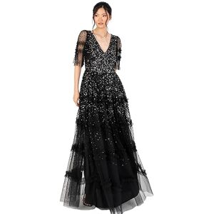 Maya Deluxe Women's Maxi Dress Ladies V-Neck Sequin Embellished Ruffle Detail for Wedding Guest Bridesmaid Prom Occasion Ball Gown, Black, 24 Maya Deluxe Women's Maxi Dress Ladies V-Neck Sequin Embellished Ruffle Detail for Wedding Guest Bridesmaid Prom Occasion Ball Gown, Black, 24