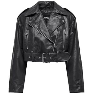 ONLY Women's Onlvera Faux Leather Crop Biker CC OTW Jacket, Black, S ONLY Women's Onlvera Faux Leather Crop Biker CC OTW Jacket, Black, S