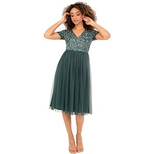 Maya Deluxe Women's Embellished Midi Evening Dress Ladies V Neckline with Short Sleeve for Prom Wedding Bridesmaid, Emerald Green, 20 Maya Deluxe Women's Embellished Midi Evening Dress Ladies V Neckline with Short Sleeve for Prom Wedding Bridesmaid, Emerald Green, 20