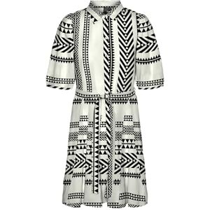 VERO MODA Women's Vmdicthe 2/4 Short Volume Dress WVN Ga Keid, Snow White/AOP: Ibiza Black, S VERO MODA Women's Vmdicthe 2/4 Short Volume Dress WVN Ga Keid, Snow White/AOP: Ibiza Black, S
