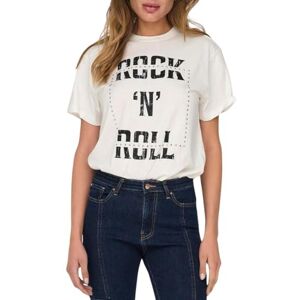 ONLY Women's Onldolla Life S/S Studs Top Box JRS T-Shirt, Cloud Dancer/Print:Rock, M ONLY Women's Onldolla Life S/S Studs Top Box JRS T-Shirt, Cloud Dancer/Print:Rock, M