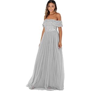 Maya Deluxe Women's Ladies Bardot Dress Maxi Embellished Hight Empire Waist Sleeveless Tulle for Wedding Guest Prom Graduation Bridesmaid, Soft Grey, 18 Maya Deluxe Women's Ladies Bardot Dress Maxi Embellished Hight Empire Waist Sleeveless Tulle for Wedding Guest Prom Graduation Bridesmaid, Soft Grey, 18