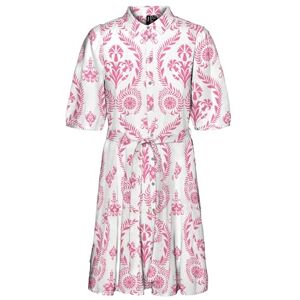 VERO MODA Women's Vmdicthe 2/4 Short Volume Dress WVN Ga Keid, Snow White/AOP: Hari Pink Cosmos, L VERO MODA Women's Vmdicthe 2/4 Short Volume Dress WVN Ga Keid, Snow White/AOP: Hari Pink Cosmos, L