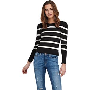 ONLY Women's Onlsally L/S Puff Pullover KNT Noos Sweater, Black/Stripes: w. Cloud Dancer, S ONLY Women's Onlsally L/S Puff Pullover KNT Noos Sweater, Black/Stripes: w. Cloud Dancer, S