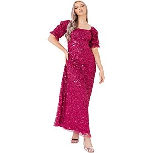Maya Deluxe Women's Ladies Maxi Sequin Embellished Dress Wedding Guest Puffed Short Sleeves Long Square Neckline High Waist Purple, Raspberry, UK 6 Maya Deluxe Women's Ladies Maxi Sequin Embellished Dress Wedding Guest Puffed Short Sleeves Long Square Neckline High Waist Purple, Raspberry, UK 6