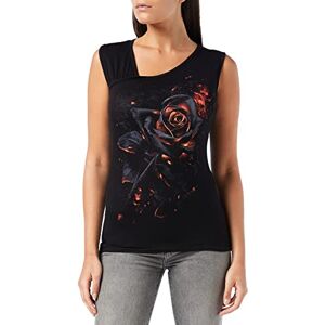 Spiral Burnt Rose Gathered Shoulder Slant Vest Black S Spiral Burnt Rose Gathered Shoulder Slant Vest Black S