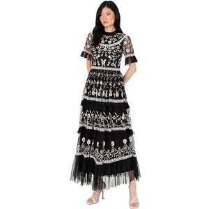Maya Deluxe Women's Midaxi Dress Ladies Ruffle Frilly Floral Embroidered Tiered Ball Gown for Wedding Guest Prom Evening Occasion, Black, 14 Maya Deluxe Women's Midaxi Dress Ladies Ruffle Frilly Floral Embroidered Tiered Ball Gown for Wedding Guest Prom Evening Occasion, Black, 14