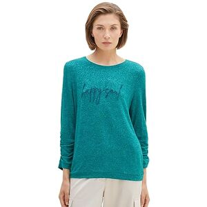 TOM TAILOR Women's T-Shirt with Ruffle Arm and Lettering, 32402-ever Green Melange, XXS TOM TAILOR Women's T-Shirt with Ruffle Arm and Lettering, 32402-ever Green Melange, XXS