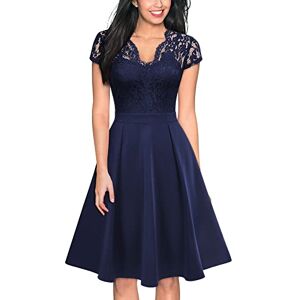 MIUSOL Women's Retro Floral Lace V-Neck Cocktail Party A-line Dress (XX-Large, Navy Blue)