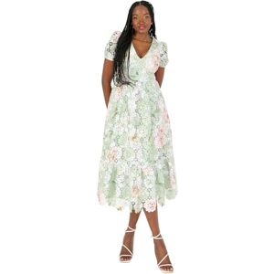 Maya Deluxe Women's Midi Dress Ladies V-Neck Short Puff Sleeve Printed Floral Lace A-line Wedding Guest Prom Occasion Ball Gown, Sage Green 14 Maya Deluxe Women's Midi Dress Ladies V-Neck Short Puff Sleeve Printed Floral Lace A-line Wedding Guest Prom Occasion Ball Gown, Sage Green 14