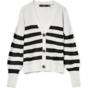 VERO MODA Women's Vmlea LS V-Neck Cuff Cardigan Noos Sweater, Cloud Dancer/Stripes: Black, M VERO MODA Women's Vmlea LS V-Neck Cuff Cardigan Noos Sweater, Cloud Dancer/Stripes: Black, M