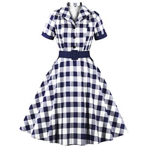 1950s Dresses for Women Plus Size Vintage Classy 50s Style Audrey Hepburn Short Sleeve Peter Pan Collar Rockabilly Retro Swing A Line Midi Summer Dress Skater Cocktail Party Prom Gown Blue Plaid L