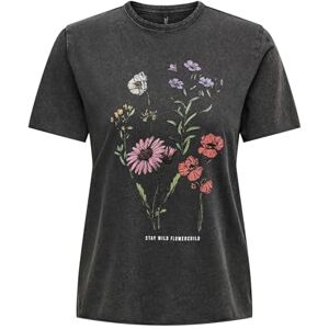 ONLY ONLLUCY Women's Printed T-Shirt Short Sleeve Basic Crew Neck Top with Writing Printed Short Sleeve, Nero/Stampa: Flowerchild, M ONLY ONLLUCY Women's Printed T-Shirt Short Sleeve Basic Crew Neck Top with Writing Printed Short Sleeve, Nero/Stampa: Flowerchild, M