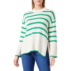 ONLY Women's Onlhella Ls Loose O-Neck CC KNT Pullover Sweater, Birch/Stripes: Green bee, M ONLY Women's Onlhella Ls Loose O-Neck CC KNT Pullover Sweater, Birch/Stripes: Green bee, M