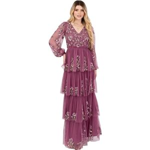 Maya Deluxe Women's Maxi Dress Ladies V-Neck Long Blouson Sleeve Floral Sequin Embellished A-line Tiered Skirt Tulle Keyhole Back, Rose 14 Maya Deluxe Women's Maxi Dress Ladies V-Neck Long Blouson Sleeve Floral Sequin Embellished A-line Tiered Skirt Tulle Keyhole Back, Rose 14