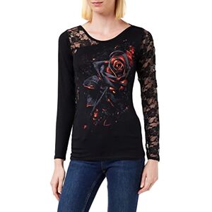 Spiral Burnt Rose Lace One Shoulder Top Black L Spiral Burnt Rose Lace One Shoulder Top Black L