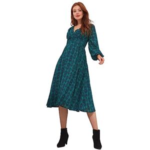 Joe Browns Women's Geometric Print Long Sleeve Midi Dress, Green, 8 Joe Browns Women's Geometric Print Long Sleeve Midi Dress, Green, 8
