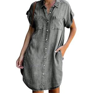 Gyios dress Women Denim Shirt Dresses Short Sleeve Distressed Jean Dress Button Down Casual Tunic Top Midi Dress For Women 5xl-gray-xxl