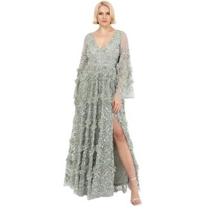 Maya Deluxe Women's Ladies Maxi Dress V Neckline Sequin with Ruffle Empire Waist Slit Split for Prom Ball Bridesmaid Wedding Guest, Green Lily, 14 Maya Deluxe Women's Ladies Maxi Dress V Neckline Sequin with Ruffle Empire Waist Slit Split for Prom Ball Bridesmaid Wedding Guest, Green Lily, 14