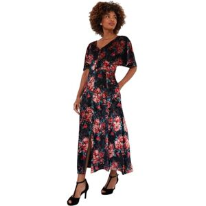 Joe Browns Women's Rose Floral Tie Waist Velour V-Neck Dress, Regular, Black, UK 10 Joe Browns Women's Rose Floral Tie Waist Velour V-Neck Dress, Regular, Black, UK 10