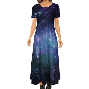Songting Blue Purple Galaxy Women's Summer Casual Short Sleeve Maxi Dress Crew Neck Printed Long Dresses 8XL