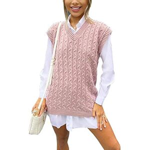 GirlzWalk&#174; Women's Chunky Cable Knitted Sleeveless Jumper - Ladies V-Neck Vest Tank Top Winter Knit Sweater (Nude, 3X-Large)