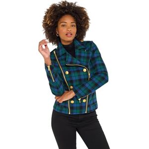 Joe Browns Female Vintage-Inspired Check Biker Jacket, Regular, Green, UK 12 Joe Browns Female Vintage-Inspired Check Biker Jacket, Regular, Green, UK 12