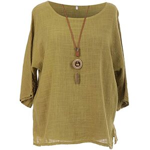 Storm Island Ladies Italian Lagenlook Tunic Cotton Top Women Round Neck Necklace Quirky Shirt (Lime, One Size 10-18 UK)