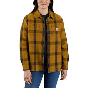 Carhartt Women's Loose Fit Heavyweight Twill Long-Sleeve Plaid Shirt Work Utility Button Down Shirt, Brown, Carhartt Women's Loose Fit Heavyweight Twill Long-Sleeve Plaid Shirt Work Utility Button Down Shirt, Brown,