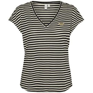 VERO MODA Women's Vmmiva S/S V-Neck JRS BTQ T-Shirt, Black/Stripes: Birch W. Gold Mouth, S VERO MODA Women's Vmmiva S/S V-Neck JRS BTQ T-Shirt, Black/Stripes: Birch W. Gold Mouth, S