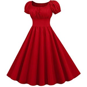 Clearance Womens Clothing Swing Party Dresses for Women Dress Summer Short Party 60s Sleeve Vintage Swing Women Retro Neck 50s Women's Dress Womens Dresses Fall Red