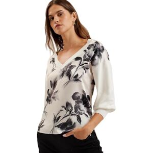 Ted Baker Women's WMK-JOIEE-V Neck Printed Woven Front Jumper Sweater, Ivory, 12 Ted Baker Women's WMK-JOIEE-V Neck Printed Woven Front Jumper Sweater, Ivory, 12