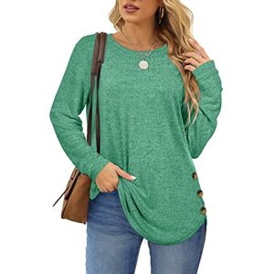 Aokosor Womens Long Sleeve Tops Ladies Jumpers Side Buttons Sweatshirts Tunic Tops Green Size 22-24