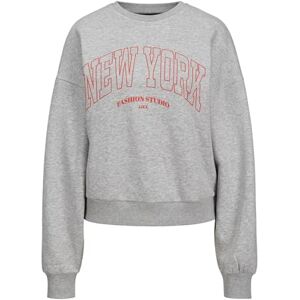 JACK & JONES Women's Jxmerle RLX Short Ls Crew SWT Sweatshirt, Light Grey Melange/Print: New York, XL JACK & JONES Women's Jxmerle RLX Short Ls Crew SWT Sweatshirt, Light Grey Melange/Print: New York, XL