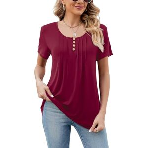 Beluring Womens Blouse Casual V Neck Shirts Summer Short Sleeve T-Shirts Burgundy Size 22 24