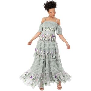 Maya Deluxe Womens Ladies Maxi Off-The-Shoulder Bardot Spaghetti Strap Floral Embroidered Tiered Ruffle Tulle Wedding Guest Dress, Green Lily, 14 UK Maya Deluxe Womens Ladies Maxi Off-The-Shoulder Bardot Spaghetti Strap Floral Embroidered Tiered Ruffle Tulle Wedding Guest Dress, Green Lily, 14 UK