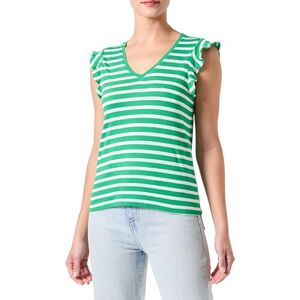 ONLY Women's Onlmay Life S/S Frill V-Neck Top Box JRS T-Shirt, Green Bee/Stripes: Cloud Dancer (Dina), M ONLY Women's Onlmay Life S/S Frill V-Neck Top Box JRS T-Shirt, Green Bee/Stripes: Cloud Dancer (Dina), M