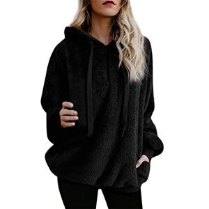 Women Hoodie TUDUZ Ladies Plus Size Long Sleeve Warm-up Faux Fur Zipper Pocket Fleece Hooded Sweatshirt Oversized Coat(A Black,4XL=UK(22))