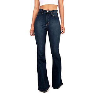 Yivise Women's Juniors Fitted High Waist Bell Bottom Denim Jeans Hem Flare Luscious Curvy Bootcut Jeans Dark Blue