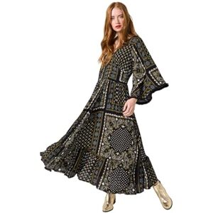 Joe Browns Women's Boho Scarf Print Maxi Dress, Regular, Black, UK 12 Joe Browns Women's Boho Scarf Print Maxi Dress, Regular, Black, UK 12