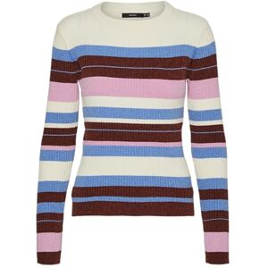 VERO MODA Women's Vmchili LS O-Neck Pullover Boo Knitted Jumper, Birch/Stripes: Blue Jasper + Fired Brick + Fuchsia Pink, L VERO MODA Women's Vmchili LS O-Neck Pullover Boo Knitted Jumper, Birch/Stripes: Blue Jasper + Fired Brick + Fuchsia Pink, L