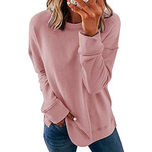 CNFUFEN Womens Tops Casual Solid Colour Crewneck Sweatshirt Women Autumn Baggy Long Sleeve Pink Tops For Women Uk Size(Uk18-20)